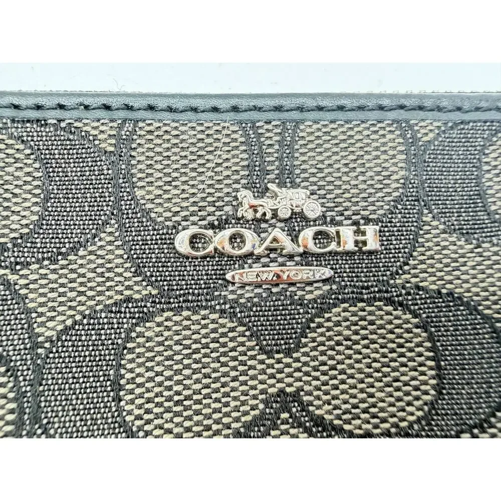 Coach Signature Wristlet Wallet Brown Black Canvas Zip Pouch F58033